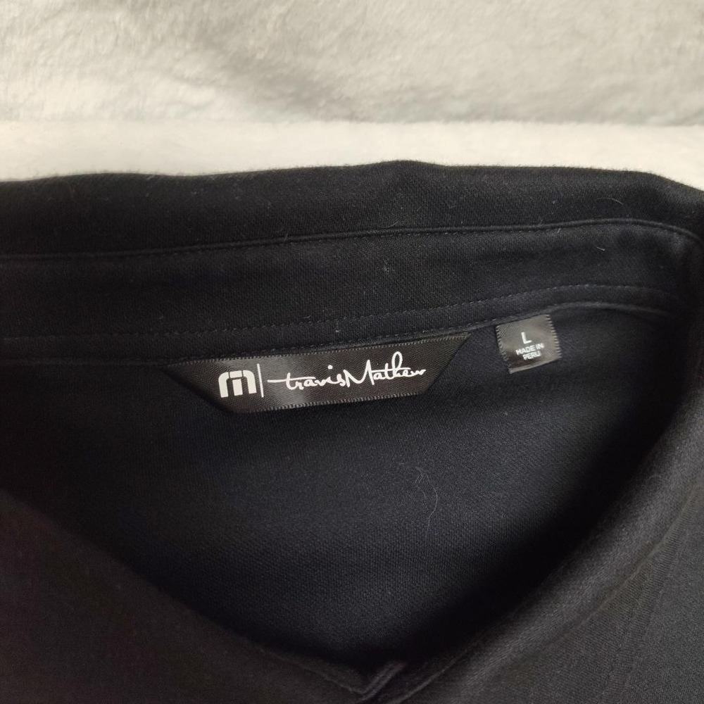 Travis Mathew Polo Shirt Mens Large Black Striped Pima Cotton Pocket Collared - Picture 6 of 11